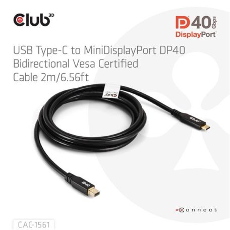 Club 3D Kábel - CAC-1561 (USB-C to Mini DisplayPort 2.1, DP40 Bidirectional, 2m, 8K30Hz)