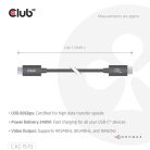 Club 3D Kábel - CAC-1570 (USB4 USB-C, 240W PD, 80Gbps, 8K240Hz, 4K540Hz, Bidirectional, fekete, M/M, 1,2m)