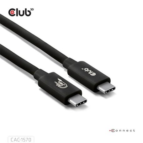 Club 3D Kábel - CAC-1570 (USB4 USB-C, 240W PD, 80Gbps, 8K240Hz, 4K540Hz, Bidirectional, fekete, M/M, 1,2m)