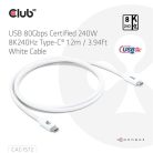 Club 3D Kábel - CAC-1572 (USB4 USB-C, 240W PD, 80Gbps, 8K240Hz, 4K540Hz, Bidirectional, fehér, M/M, 1,2m)