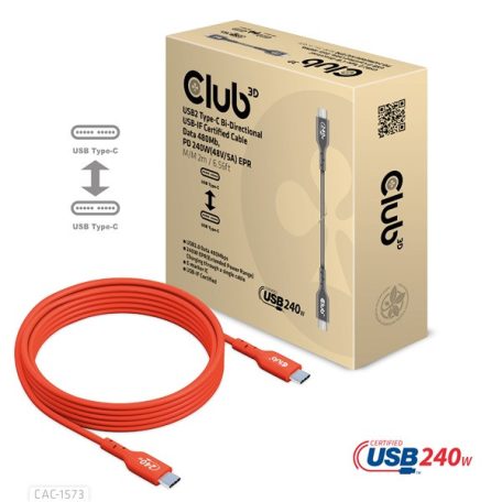 Club 3D Kábel - CAC-1573 (USB2 USB-C, Kétirányú, 480Mb, 240W EPR, M/M, 2m)