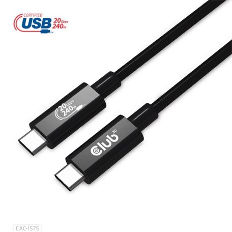 Club 3D Kábel - CAC-1575 (USB4 USB-C Gen 2x2, Bi-Directional USB-IF, 4K60Hz, 20Gbps, PD 240W(48V/5A) EPR M/M, 2m)