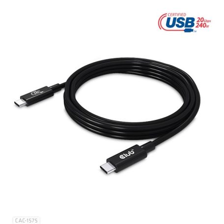 Club 3D Kábel - CAC-1575 (USB4 USB-C Gen 2x2, Bi-Directional USB-IF, 4K60Hz, 20Gbps, PD 240W(48V/5A) EPR M/M, 2m)
