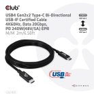 Club 3D Kábel - CAC-1575 (USB4 USB-C Gen 2x2, Bi-Directional USB-IF, 4K60Hz, 20Gbps, PD 240W(48V/5A) EPR M/M, 2m)
