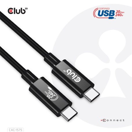 Club 3D Kábel - CAC-1575 (USB4 USB-C Gen 2x2, Bi-Directional USB-IF, 4K60Hz, 20Gbps, PD 240W(48V/5A) EPR M/M, 2m)