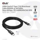 Club 3D Kábel - CAC-1579 (USB4 USB-C Gen 3x2, Bi-directional, 8K60Hz, 40Gbps, 240W PD, EPR, M/M, 3m)