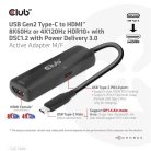 Club 3D Átalakító - CAC-1588 (USB-C Gen 2 to HDMI 4K120Hz, HDR10, DSC 1.2, USB-C 100W PD3.0, aktív)