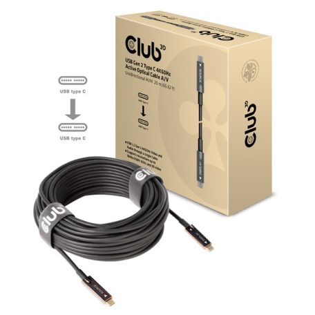 Club 3D Kábel - CAC-1589 (3.2 USB-C Gen 2 to 3.2 USB-C Gen 2, aktív, optikai, 60W PD, 4K60Hz, Bidirectional, M/M, 20m)