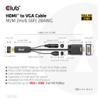 Club 3D Kábel - CAC-1712 (HDMI to VGA, M/M, 2m, 28AWG, 1080p, 3.5mm jack, Micro USB táplálás)
