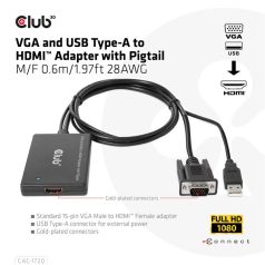   Club 3D Átalakító - CAC-1720 (USB-A & VGA to HDMI, M/F, 0.6m, 28AWG, Full HD 1080p)