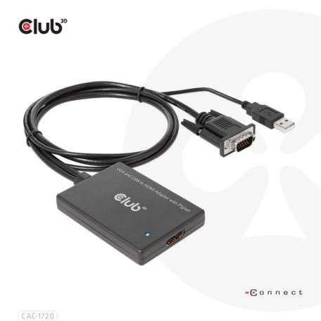 Club 3D Átalakító - CAC-1720 (USB-A & VGA to HDMI, M/F, 0.6m, 28AWG, Full HD 1080p)