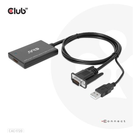 Club 3D Átalakító - CAC-1720 (USB-A & VGA to HDMI, M/F, 0.6m, 28AWG, Full HD 1080p)