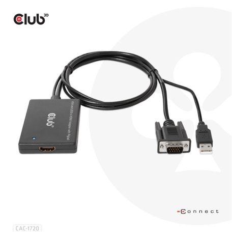 Club 3D Átalakító - CAC-1720 (USB-A & VGA to HDMI, M/F, 0.6m, 28AWG, Full HD 1080p)