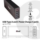 Club 3D Átalakító - CAC-1903 (5 port, 111W töltő, 4xUSB-A, 1xUSB-C PD)