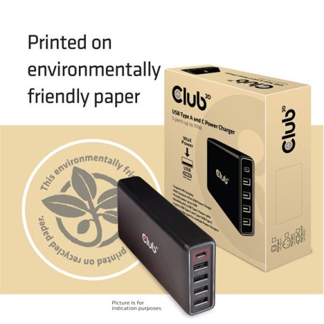 Club 3D Átalakító - CAC-1903 (5 port, 111W töltő, 4xUSB-A, 1xUSB-C PD)