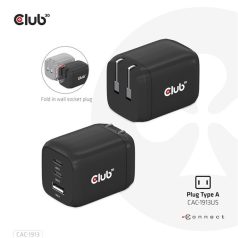   Club 3D Hálózati Adapter - CAC-1913EU (65W GAN, Triple port 2xUSB-C 1xUSB-A PD 3.0)