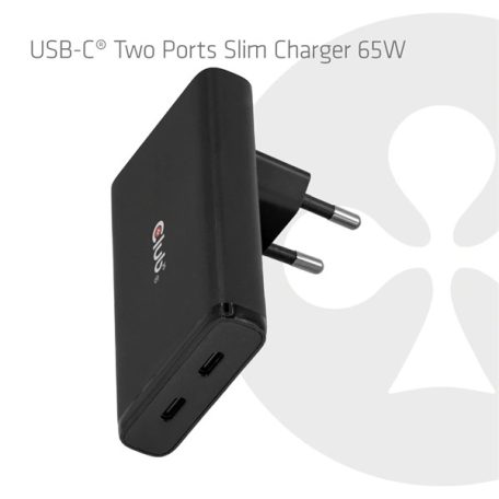 Club 3D Hálózati Adapter - CAC-1935 (65W 2xUSB-C, PD3.1, túltöltés védelem, kicsi méret, fekete)
