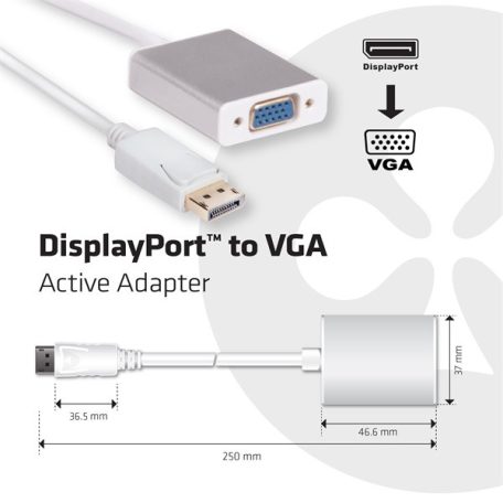 Club 3D Átalakító - CAC-2003 (DisplayPort to VGA, aktív, WUXGA, Plug&Play)