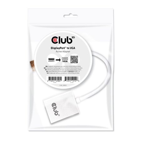 Club 3D Átalakító - CAC-2003 (DisplayPort to VGA, aktív, WUXGA, Plug&Play)