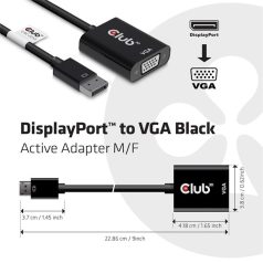   Club 3D Átalakító - CAC-2013 (DisplayPort 1.1a to VGA, fekete, aktív, WUXGA 1920x1200 @60Hz)