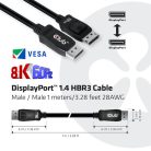 Club 3D Kábel - CAC-2067 (DisplayPort 1.4, HBR3, 8K60Hz, 1m, M/M, VESA minősítés)