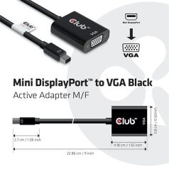   Club 3D Átalakító - CAC-2113 (Mini DisplayPor 1.1a to VGA, fekete, aktív, 1920x1200@60Hz, kompatibilis AMD/Nvidia/Intel)