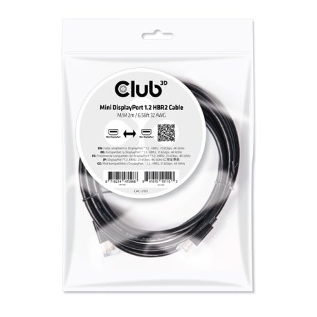 Club 3D Kábel - CAC-2161 (Mini DisplayPort 1.2 M/M, 4K60Hz, HBR2, 2m)