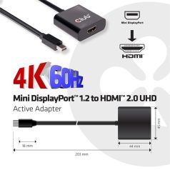   Club 3D Átalakító - CAC-2170 (Mini DisplayPort 1.2 to HDMI 2.0, 4K60Hz, UHD, 3D aktív átalakító)