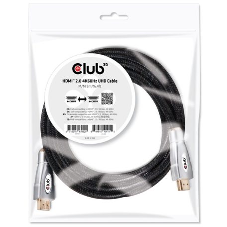Club 3D Kábel - CAC-2312 (HDMI 2.0, 4K60Hz UHD, HDR, 5m, aranyozott, 18Gbps, Bidirectional)