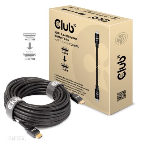 Club 3D Kábel - CAC-2314 (HDMI 2.0 4K60Hz RedMere, M/M, 15m, 18Gbps, UHD, AWG28)