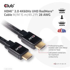   Club 3D Kábel - CAC-2314 (HDMI 2.0 4K60Hz RedMere, M/M, 15m, 18Gbps, UHD, AWG28)