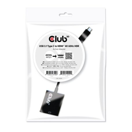 Club 3D Átalakító - CAC-2504 (3.1 USB-C Gen 1 to HDMI 2.0, 4K60Hz, HDR, Aktív)