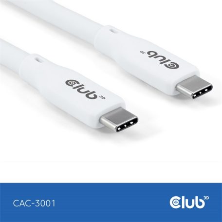 Club 3D Kábel - CAC-3001 (USB-C, PD 240W, 20Gbps, 4K60Hz, fehér, M/M, 2m)