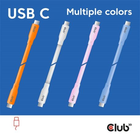 Club 3D Kábel - CAC-3002 (USB-C, PD 240W, 20Gbps, 4K60Hz, rózsaszín, M/M, 2m)
