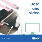 Club 3D Kábel - CAC-3002 (USB-C, PD 240W, 20Gbps, 4K60Hz, rózsaszín, M/M, 2m)