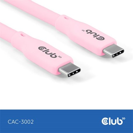 Club 3D Kábel - CAC-3002 (USB-C, PD 240W, 20Gbps, 4K60Hz, rózsaszín, M/M, 2m)