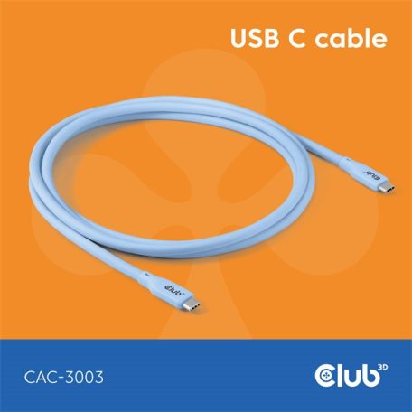 Club 3D Kábel - CAC-3003 (USB-C, PD 240W, 20Gbps, 4K60Hz, kék, M/M, 2m)