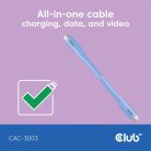 Club 3D Kábel - CAC-3003 (USB-C, PD 240W, 20Gbps, 4K60Hz, kék, M/M, 2m)