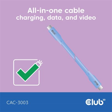 Club 3D Kábel - CAC-3003 (USB-C, PD 240W, 20Gbps, 4K60Hz, kék, M/M, 2m)