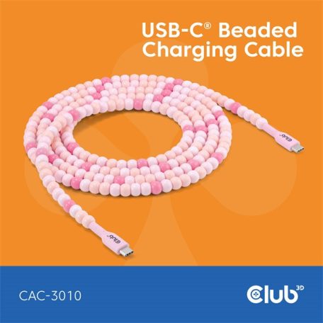 Club 3D Kábel - CAC-3010 (USB-C, PD 240W, 20Gbps, 4K60Hz, pink, M/M, 2m)