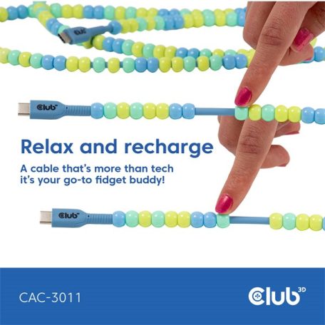 Club 3D Kábel - CAC-3011 (USB-C, PD 240W, 20Gbps, 4K60Hz, kék, M/M, 2m)