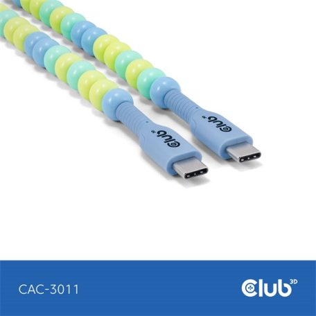 Club 3D Kábel - CAC-3011 (USB-C, PD 240W, 20Gbps, 4K60Hz, kék, M/M, 2m)