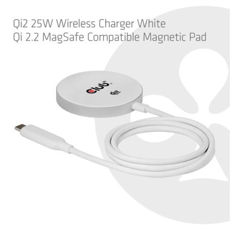 Club 3D Vezeték nélküli töltő - CAC-3026 (Qi2 25W Wireless, 1m, fehér)