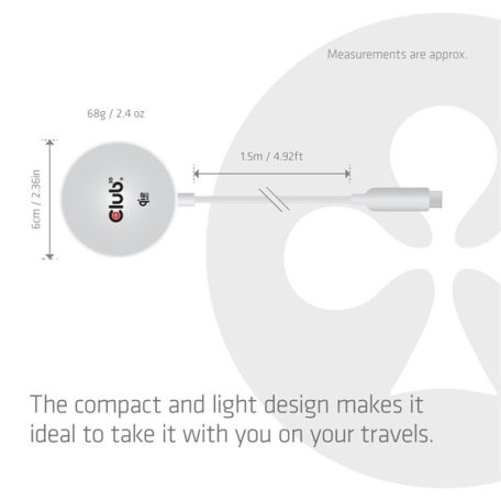 Club 3D Vezeték nélküli töltő - CAC-3026 (Qi2 25W Wireless, 1m, fehér)