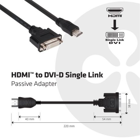 Club 3D Átalakító - CAC-HMD>DFD (HDMI MALE to DVI-D FEMALE, passzív, digitális jelekhez, nincs analóg)