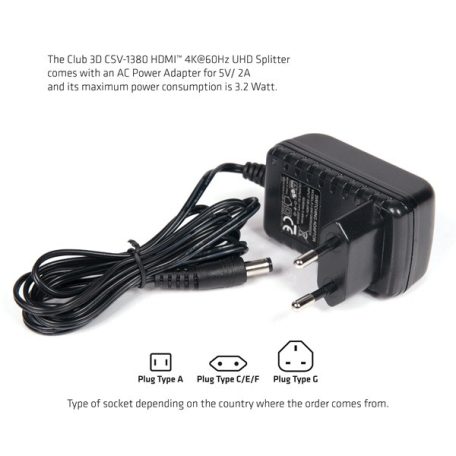 Club 3D Splitter - CSV-1380 (HDMI 2.0, 4K@60Hz UHD, 4 port, 3D támogatás, HDCP 1.4/2.2)