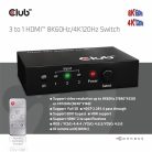 Club 3D Switch - CSV-1381 (3 to 1 HDMI, 8K60Hz/4K120Hz, IR Távirányítóval, HDR, HDCP 2.2/1.4, Metalház)