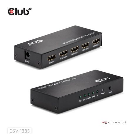 Club 3D Splitter - CSV-1385 (1 to 4 HDMI, 4K120Hz, 3D, HDCP 1.4/2.2, Audio, 6Gbps)