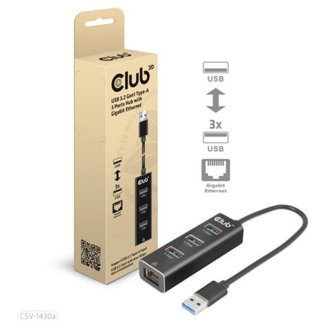 Club 3D USB Hub - CSV-1430A (3.2 USB-A to 3xUSB-A, RJ45)