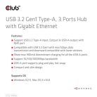 Club 3D USB Hub - CSV-1430A (3.2 USB-A to 3xUSB-A, RJ45)